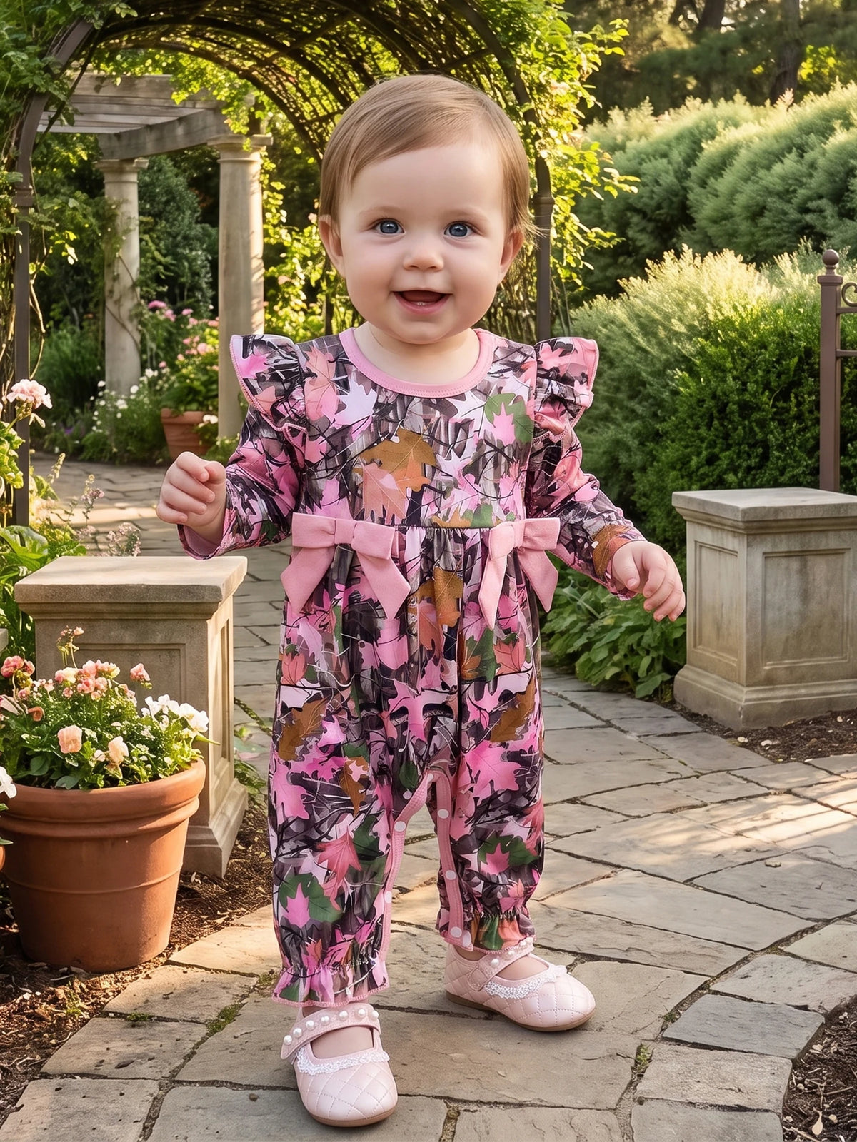 Sleeve With Bows Camo Camo Maple Leaf Camo Maple With Bows Baby Girl Long Girl Sleeve Romper With Top Rated