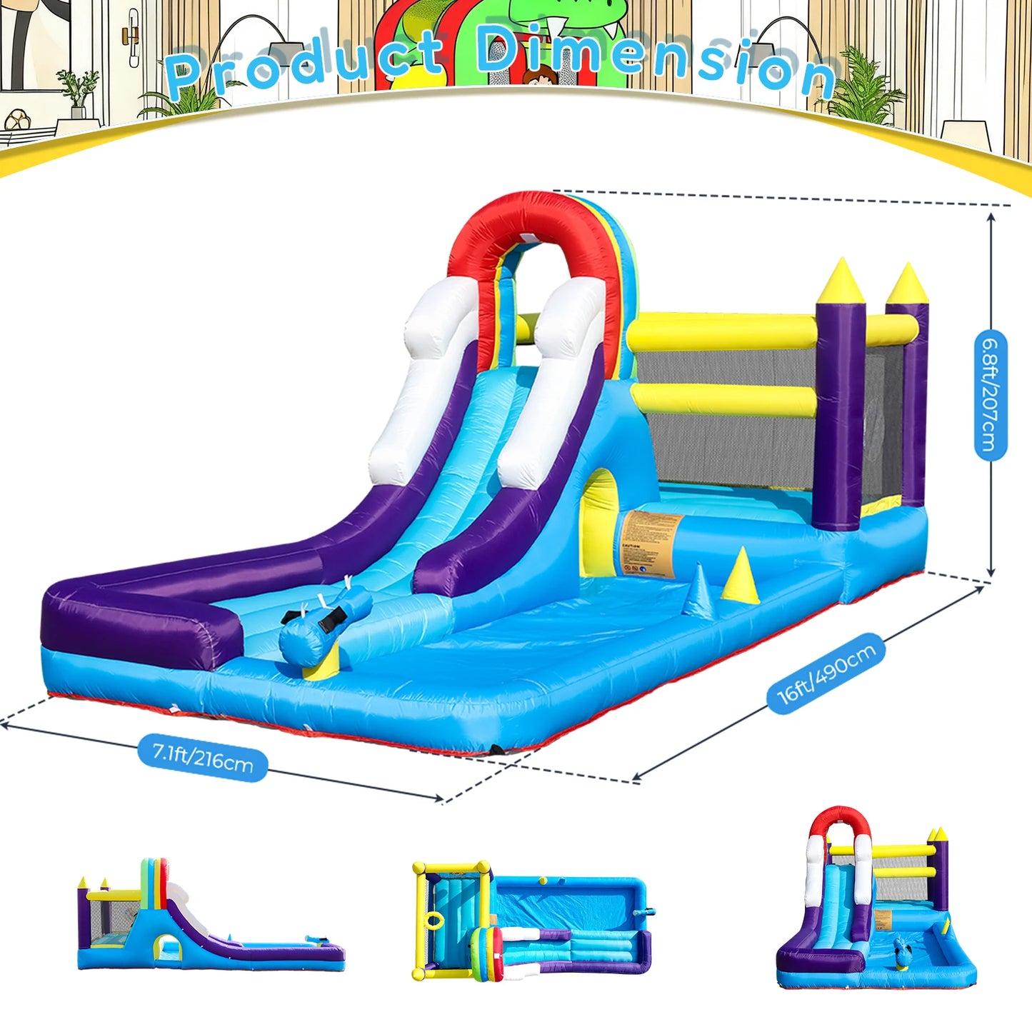 23FT Inflatable Water Slide with Splash Pool, Outdoor  Water Park Slide, Heavy Duty Bounce House with Climbing Wall & Water Spray for Summer Party Family Fun