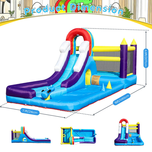 23FT Inflatable Water Slide with Splash Pool, Outdoor  Water Park Slide, Heavy Duty Bounce House with Climbing Wall & Water Spray for Summer Party Family Fun