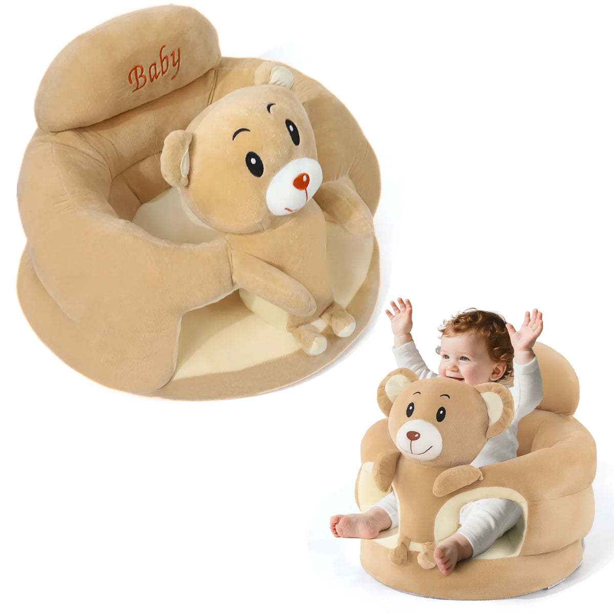 Baby Floor Seat, Animal Shaped Plush Infant Learning Sofa Chair, Anti-Slip Support Seat for Baby Learning to Sit Up, Great Gift for Newborn Boys Girls