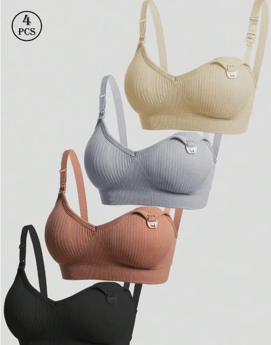 4 pcs Pregnant Women Breastfeeding Bra Nylon No Steel Ring Front Opening Buckle Breastfeeding Special Underwear Multi-color