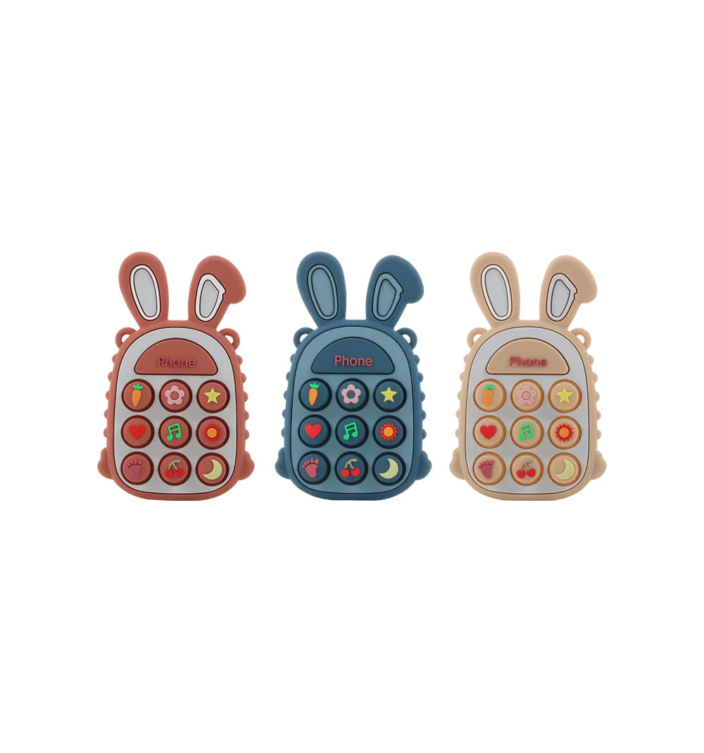 3Pcs Food Grade Silicone Baby Teether Rabbit Phone Shape Teething Toy Set BPA Free Infant Chew Sensory Toy Newborn Shower Gift