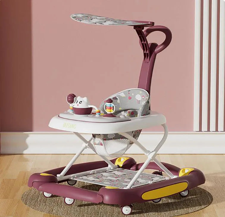 Baby Multi-Functional Comfortable Walker With Awning Anti-Rollover Baby Walker Adjust And Shake The Walker For Boy Girls