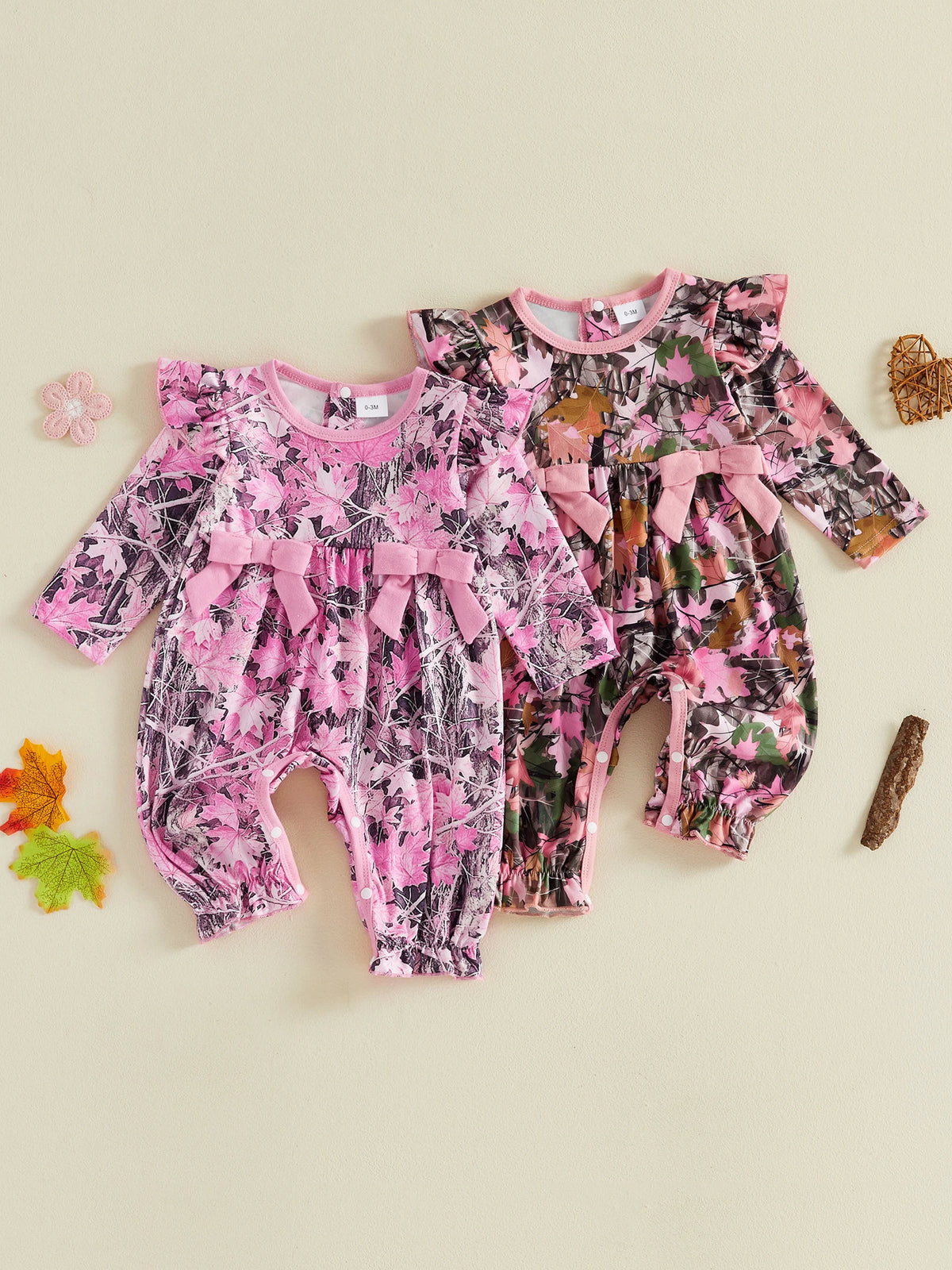 Sleeve With Bows Camo Camo Maple Leaf Camo Maple With Bows Baby Girl Long Girl Sleeve Romper With Top Rated