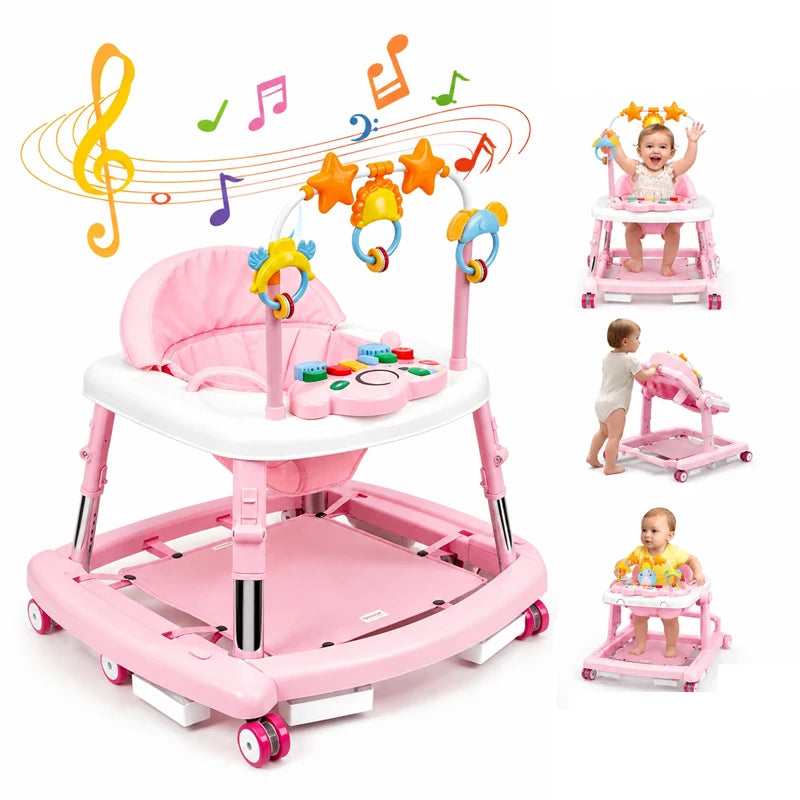 Baby Walker Portable Baby Rocker 5-in-1 Foldable Baby Walker Multi Functional Anti Roll Walker for Toddlers Aged 6–18 Months
