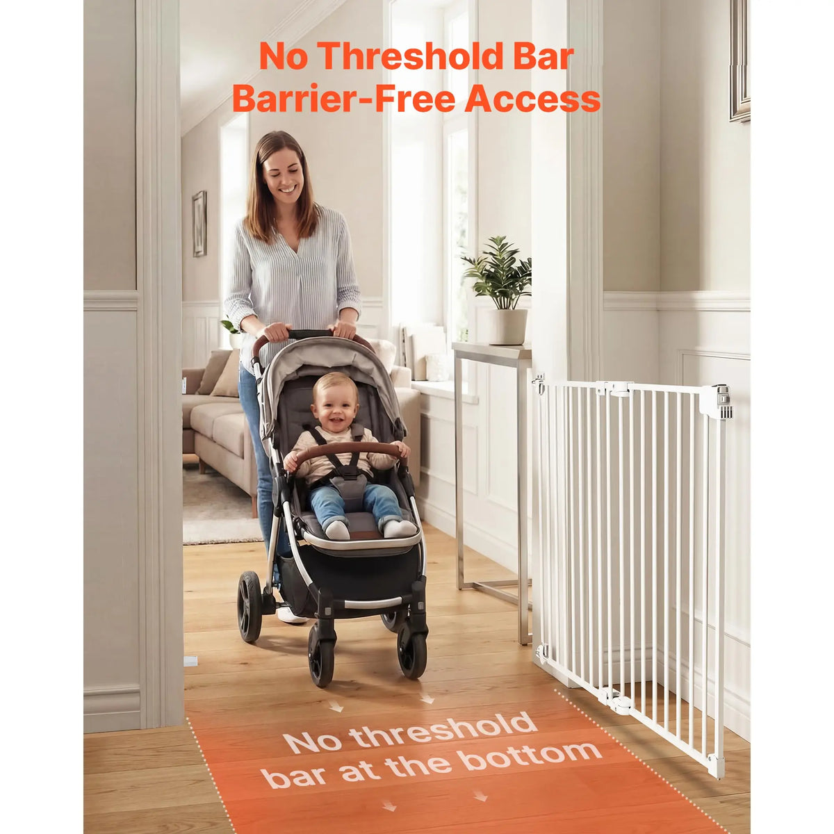 SucceBuy Baby Gate for Stairs Adjustable Width No Bottom Bar One-Handed Operation Easy Drilling Installation with Hardware Kit