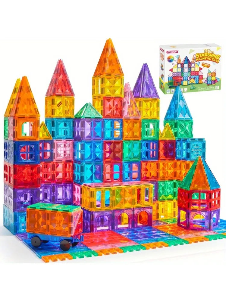 JOYFY 110/66/50 PCS Magnetic Building Tile 3D Magnet Tiles with Vehicle Construction Blocks Set for Kids Birthday Chirstmas Gift