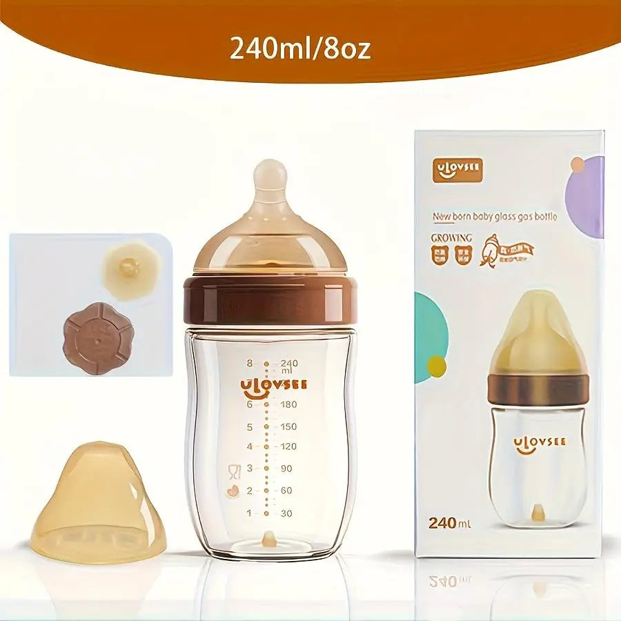 4oz,8oz High Borosilicate Glass Baby Bottles, Wide-Neck Glass Feeding Bottle, Milk Bottle with Bottom Air Balance Hole/Valve, Perfect Gift for Newborn