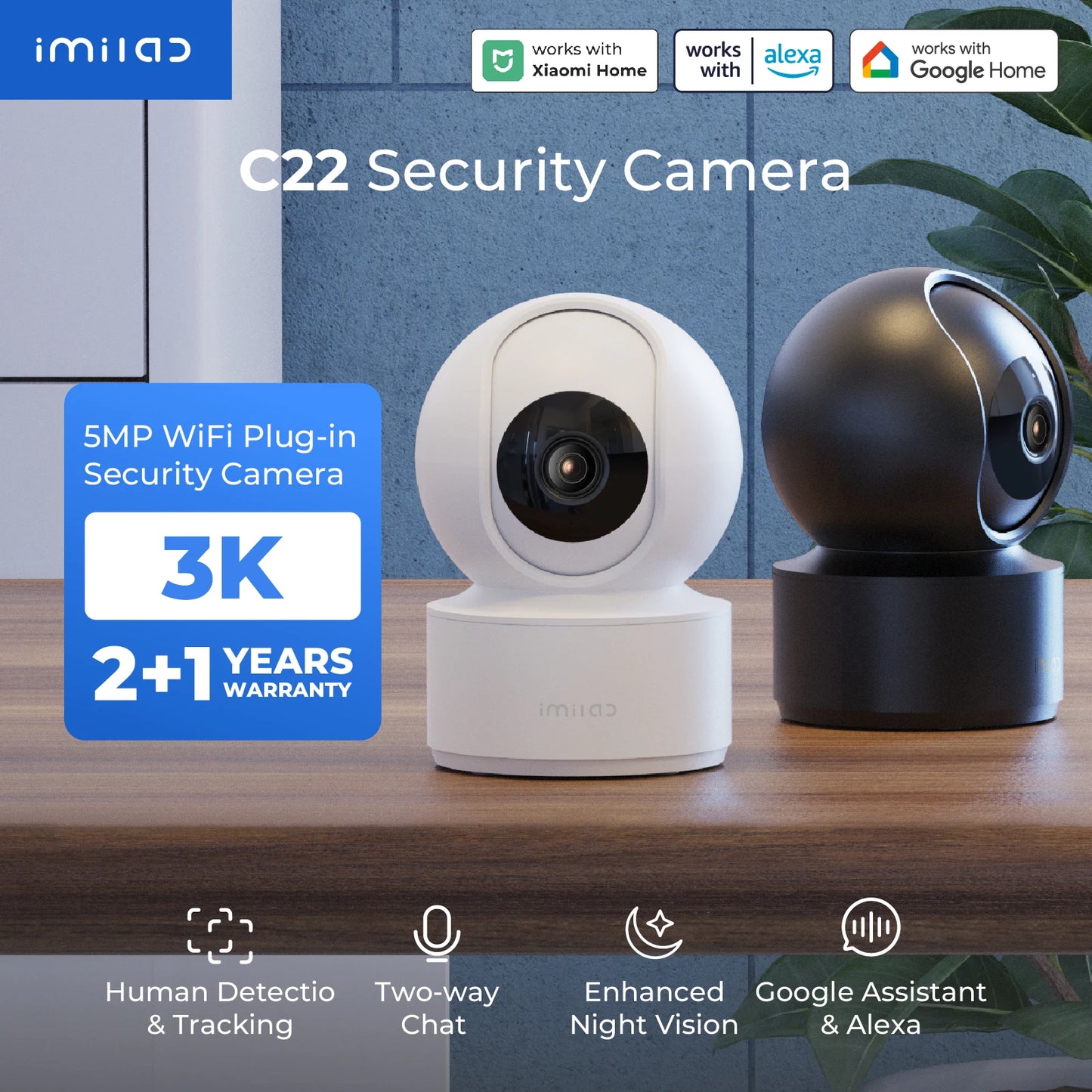 IMILAB C22 WiFi Baby Monitor Indoor Camera - AI Detection Night Vision 2-Way Audio 360° PTZ for Child Safety