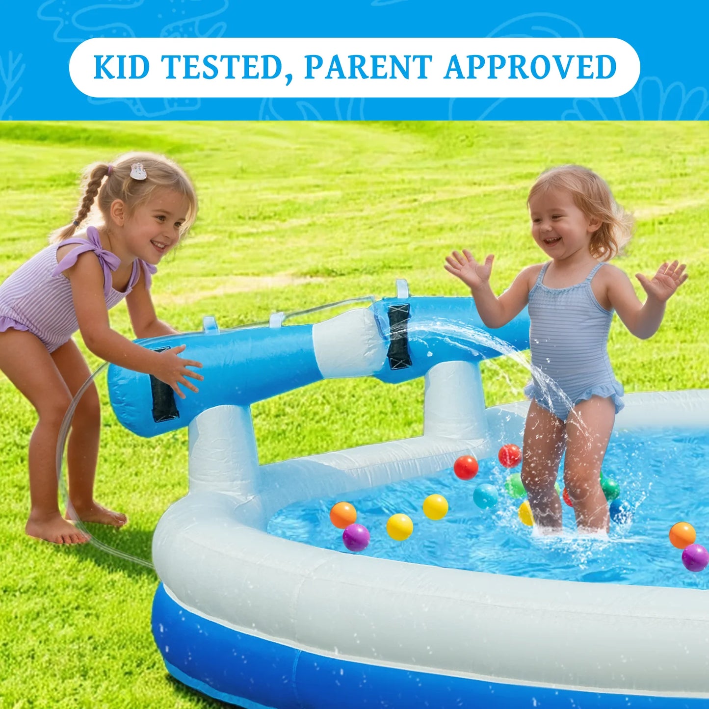 Blue & White Outdoor Inflatable Oxford Fabric Water Slide Pool for Kids, Dual Slides with Sprayers, Backyard Summer Fun Toy for Children