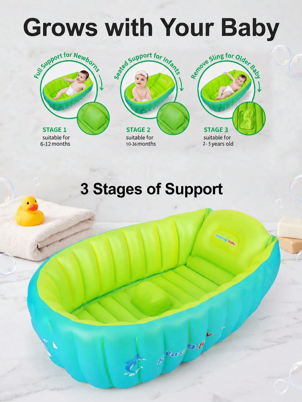 Cute Dolphin Inflatable Non Slip Cushion Support Portable Foldable Baby Bathtub For Toddler Newborn Travel Outdoor Bath Basin With Pump