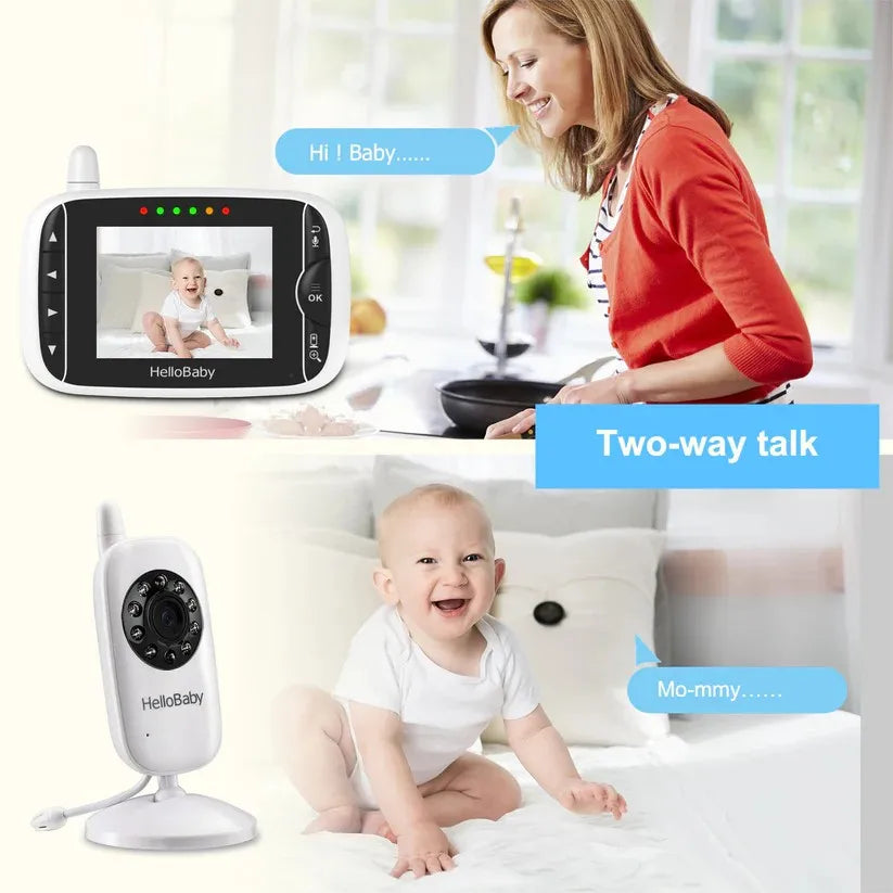 HelloBaby Video Baby Monitor with Camera and Audio, 3.2Inch LCD Display, Infrared Night Vision, Two-Way Audio and Room Temperature Monitoring,Lullaby,Sound Activated Screen